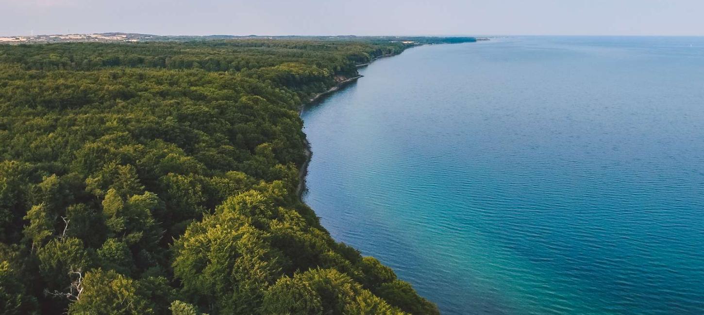 Die Küste bei Stenhøj Strand und Staksrode Skov an der Nordseite des Vejle Fjord in der Urlaubsregion Küstenland