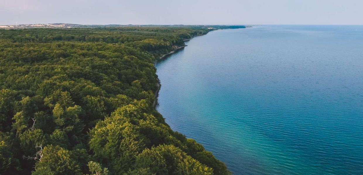 Die Küste bei Stenhøj Strand und Staksrode Skov an der Nordseite des Vejle Fjord in der Urlaubsregion Küstenland