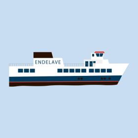 Illustration der Endelave-Fähre, die zwischen Snaptun und Endelave im ostjütischen Inselmeer im Küstenland verkehrt