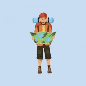 Illustration eines Mannes auf Erkundung auf Tunø in der Urlaubsregion Küstenland